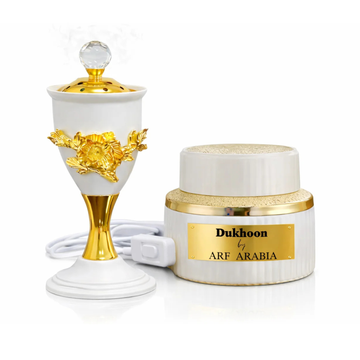 Arf Arabia Luxury Electric Set – Taibah Dukhoon by ARF Arabia + White Electric Bakhoor Burner with Crystal Top Lid