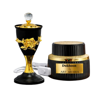 Arf Arabia Luxury Electric Set – Dukhoon Marjan by ARF Arabia + Black Electric Bakhoor Burner with Crystal Top Lid