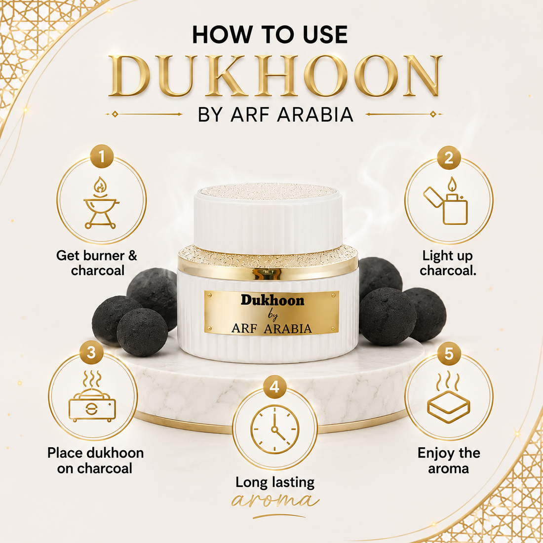 Arf Arabia Luxury Traditional Set – Taibah Dukhoon + White Bakhoor Burner with Crystal-Top Lid